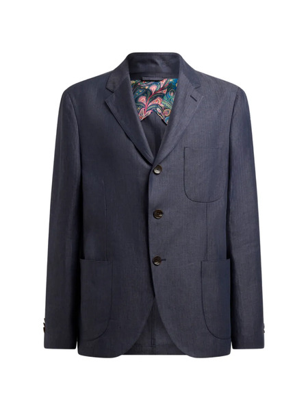  Etro Chevron Single-breasted Linen Jacket - Blue 