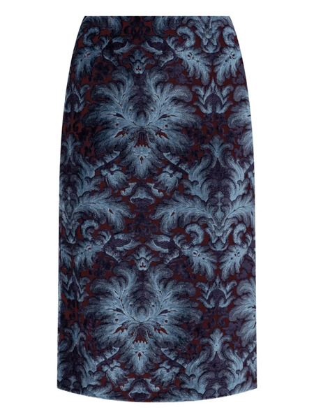  Etro Damask-pattern Velvet Midi Skirt - Blue 