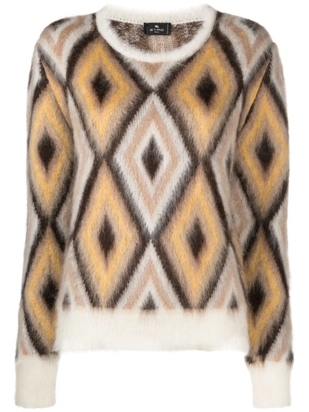  Etro Diamond-jacquard Round-neck Jumper - Brown 