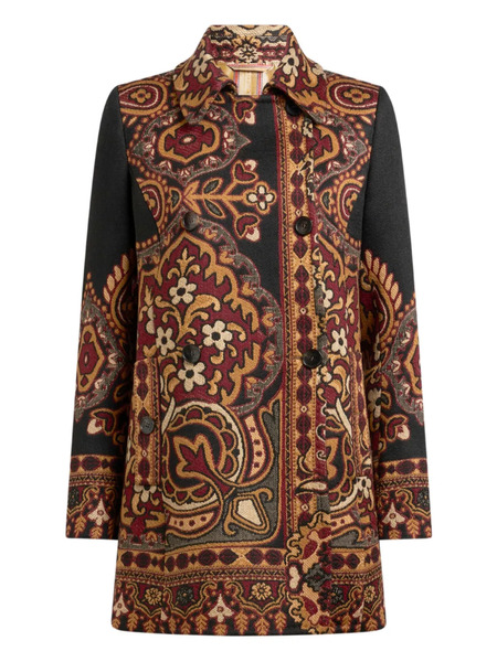  Etro Double-breasted Floral Jacquard Coat - Black 
