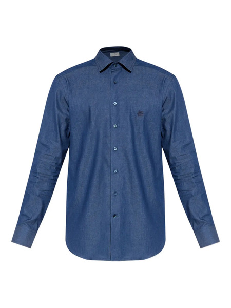  Etro Embroidered-logo Cotton Shirt - Blue 