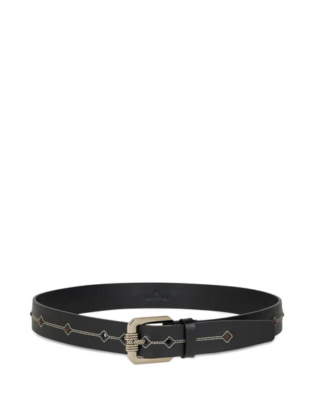  Etro Embroidery Leather Belt - Black 