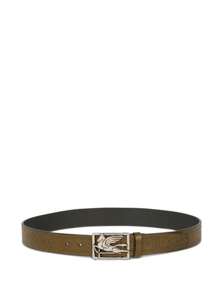  Etro Etched-embellishment Pegaso-buckle Leather Belt - Brown 
