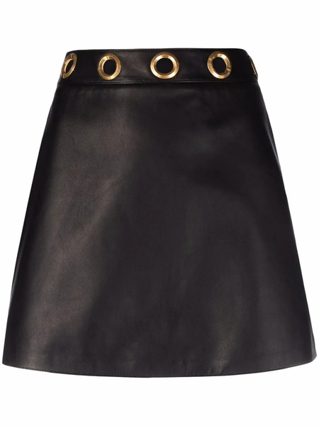  Etro Eyelet Detail Leather Mini Skirt - Black 