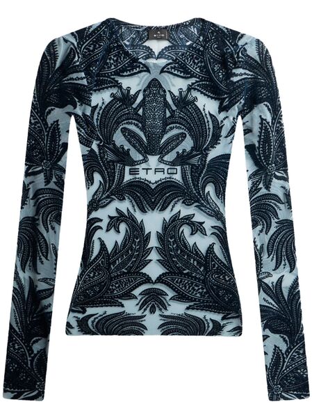  Etro Flocked Tulle Top - Black 