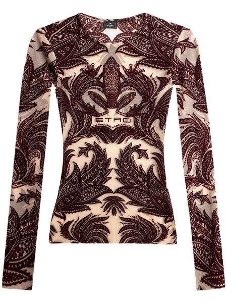  Etro Flocked Tulle Top - Red 