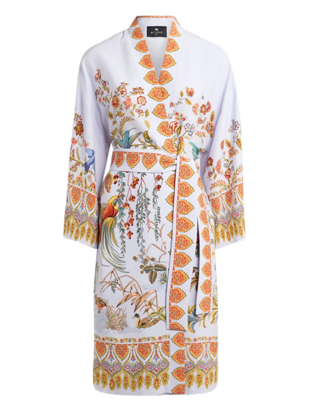  Etro Flora Fauna-print Silk Robe - White 