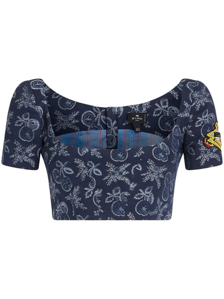  Etro Floral-jacquard Crop Top - Blue 