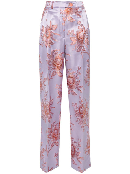  Etro Floral-jacquard Satin Trousers - Purple 