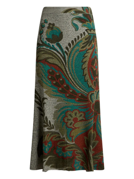 Etro Floral-motif Straight Skirt - Grey 