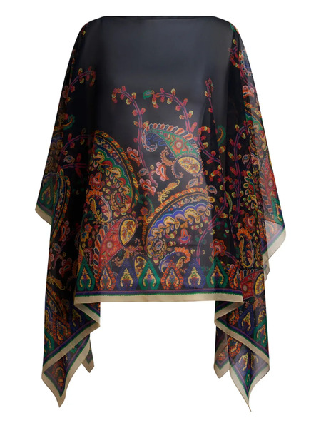  Etro Floral Paisley-print Silk Poncho - Black 
