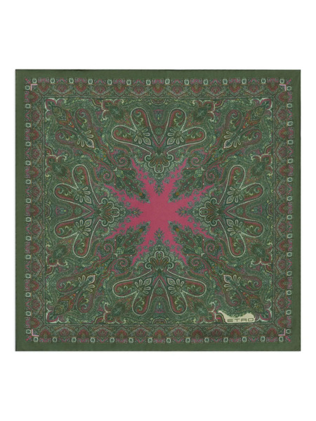  Etro Floral Paisley Silk Pocket Square - Green 