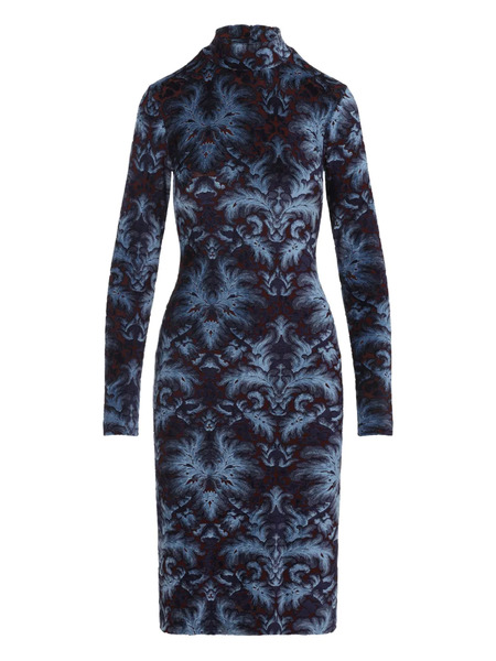  Etro Floral-pattern Mock-neck Midi Dress - Blue 
