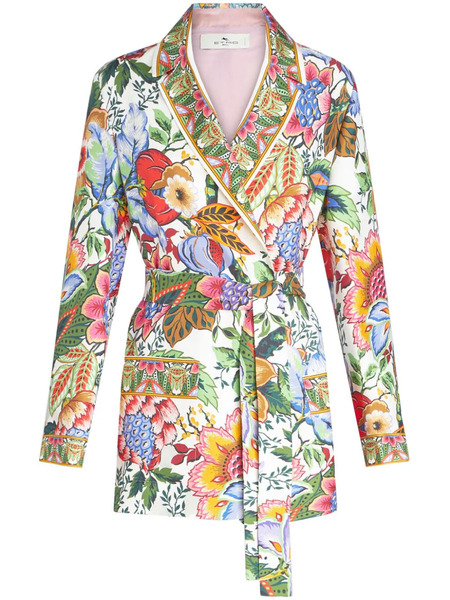  Etro Floral-print Belted Silk Jacket - White 