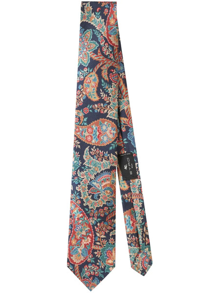  Etro Floral Print Silk Tie - Blue 