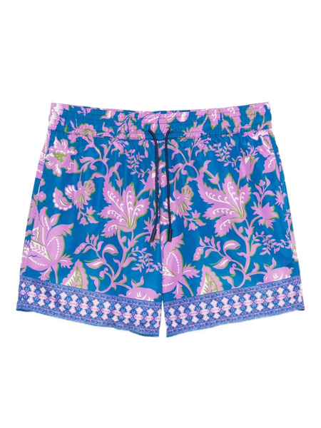  Etro Floral-print Trim Swim Shorts - Blue 