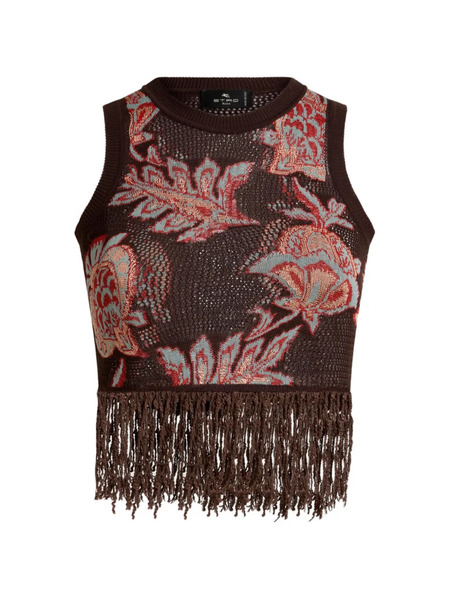  Etro Fringed Floral-detail Top - Brown 