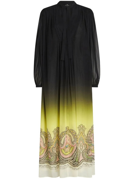  Etro Gradient Effect Paisley-print Silk Dress - Black 