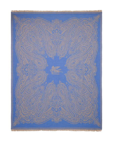  Etro Home Logo-jacquard Wool Throw Blanket (180cm X 140cm) - Blue 