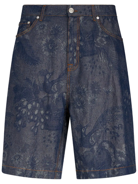  Etro Jacquard Denim Bermuda Shorts - Blue 