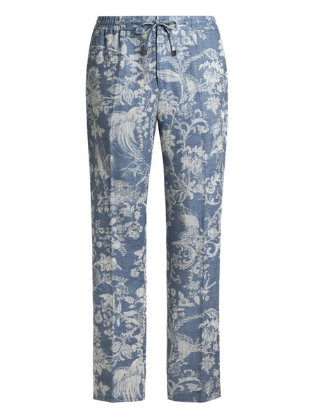  Etro Jacquard Floral Trousers - Blue 