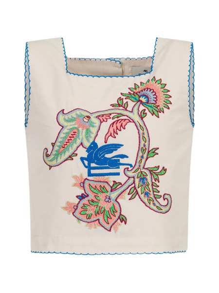  Etro Kids Floral Paisley Embroidery Top - Neutrals 