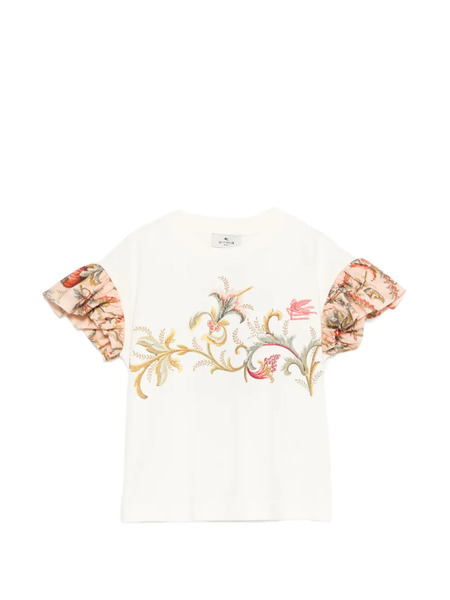  Etro Kids Floral Ruffled Sleeve T-shirt - Neutrals 
