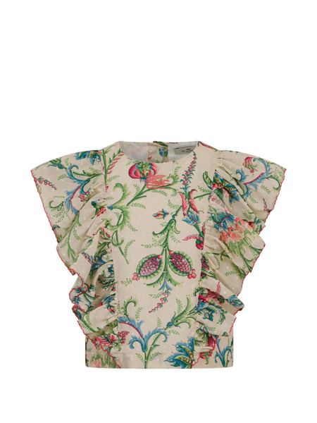  Etro Kids Ruffled Floral Blouse - Neutrals 