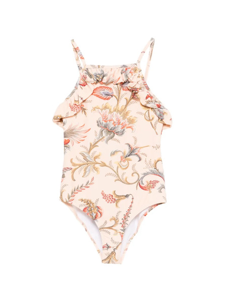  Etro Kids Ruffled Floral Swimsuit - Orange 