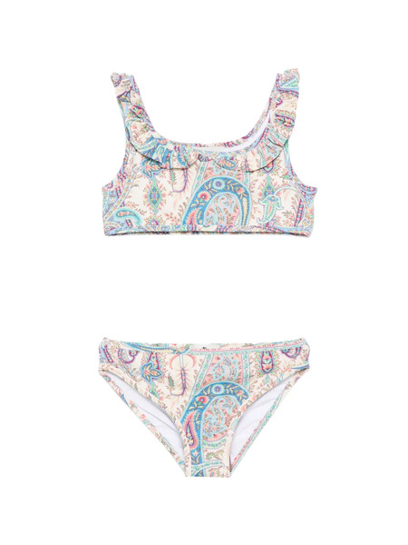  Etro Kids Ruffled Paisley Print Swimwear - Neutrals 