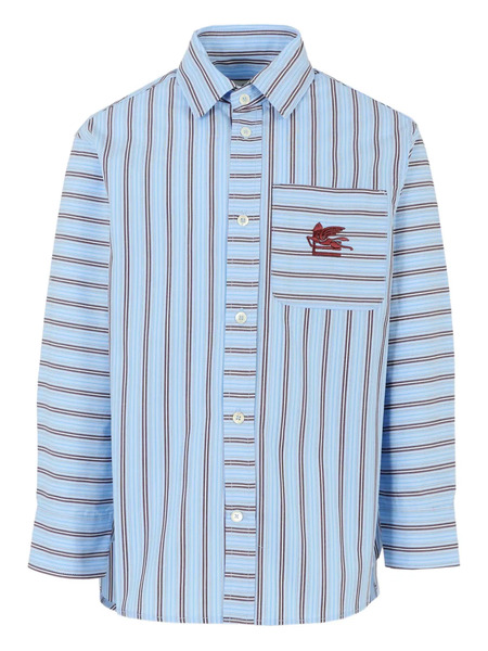  Etro Kids Striped Pegaso-embroidered Shirt - Blue 