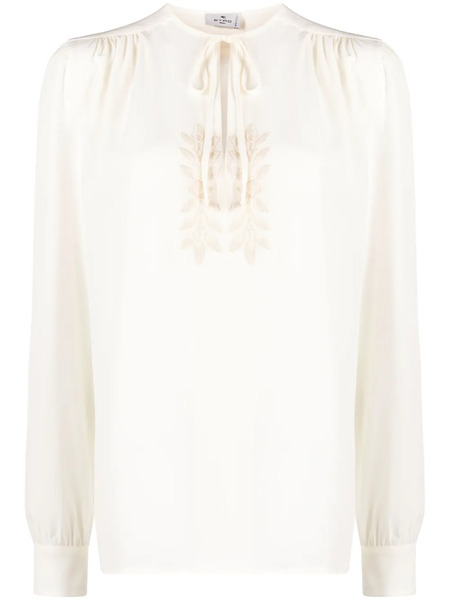  Etro Leaf-embroidered Silk Blouse - Neutrals 