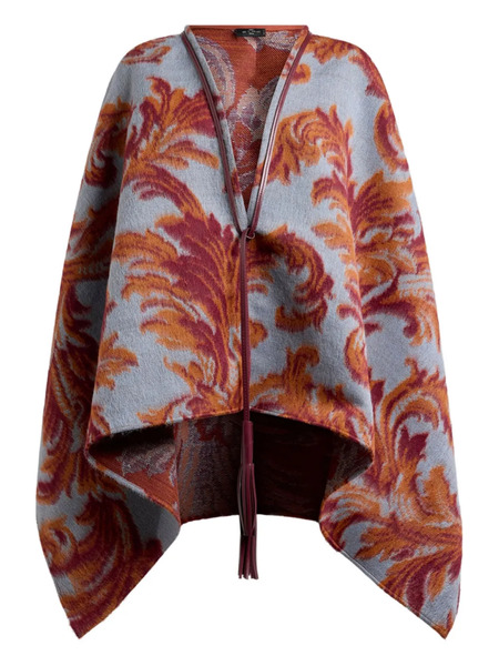  Etro Leaf-jacquard Tassel Cape - Blue 