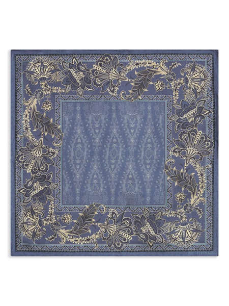  Etro Leafy-print Silk Pocket Square - Blue 