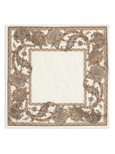  Etro Leafy-print Silk Pocket Square - Neutrals 
