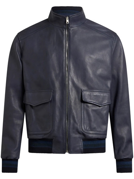  Etro Leather Bomber Jacket - Blue 