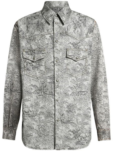  Etro Linen Denim Shirt Jacket - Grey 