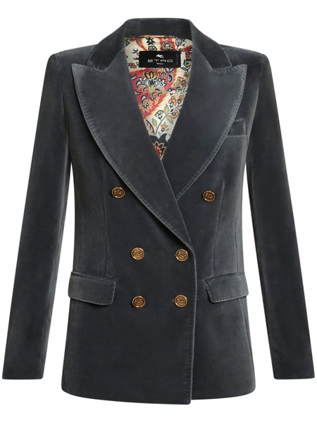  Etro Logo-engraved Buttons Velvet Blazer - Grey 