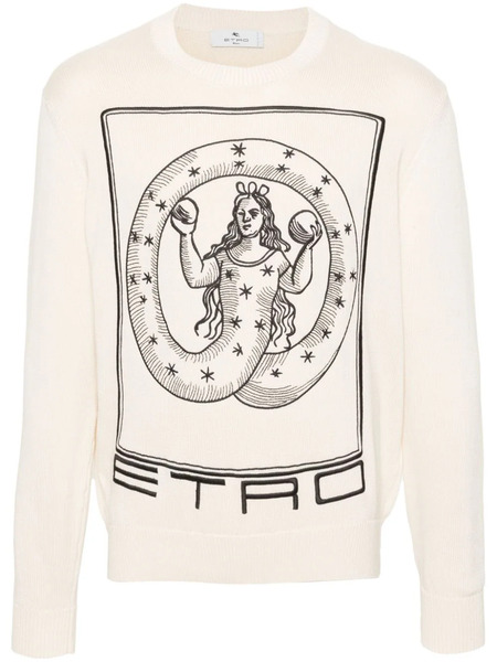  Etro Motif-embroidered Cotton Jumper - Neutrals 