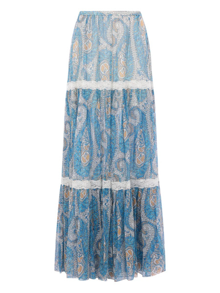  Etro Paisley Lace Maxi Skirt - Blue 