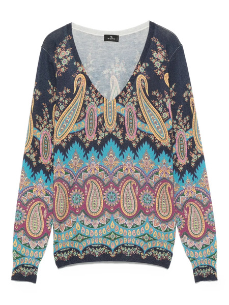  Etro Paisley-print V-neck Sweater - Blue 