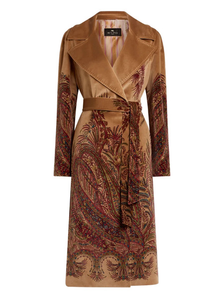  Etro Paisley-print Velvet Coat - Brown 