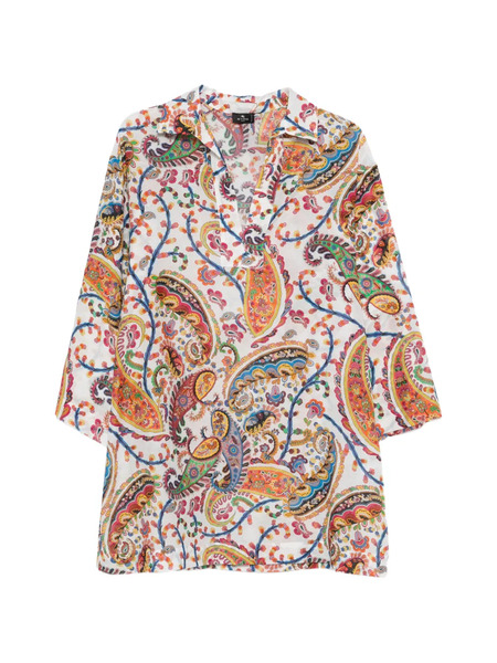  Etro Paisley V-neck Mini Dress - White 