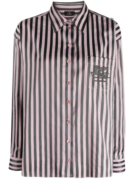  Etro Pegaso-embroidered Striped Shirt - Pink 