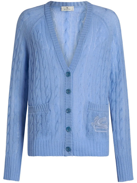  Etro Pegaso-motif Cable-knit Cardigan - Blue 