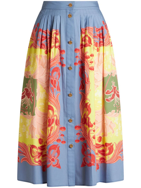  Etro Pleated Button-down Midi Skirt - Blue 