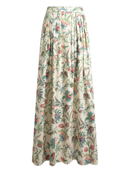  Etro Pleated Floral-motif Maxi Skirt - Neutrals 