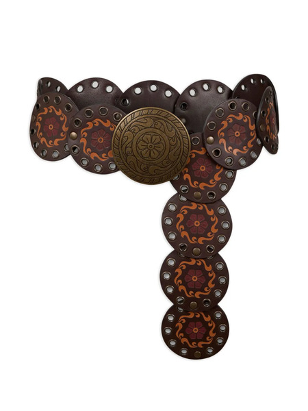  Etro Print Studded Leather Belt - Brown 