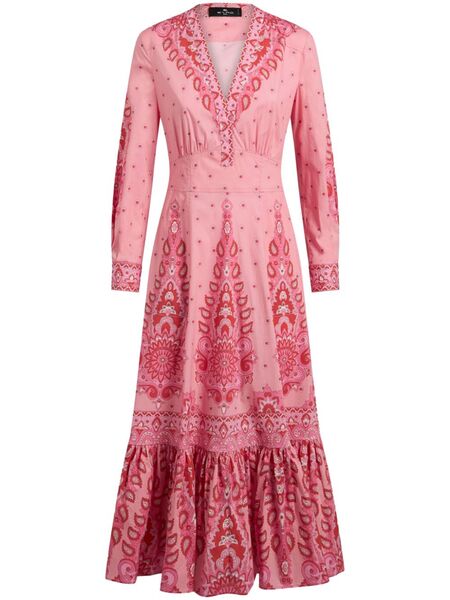  Etro Printed Poplin Midi Dress - Pink 