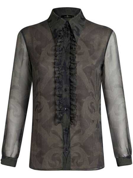  Etro Printed Ruched Shirt - Grey 